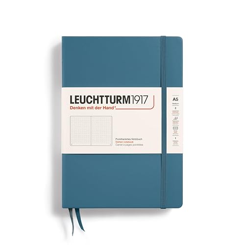 LEUCHTTURM1917 - Notebook Hardcover Medium A5-251 Numbered Pages for Writing and Journaling (Stone Blue, Dotted) - Stone Blue - A5 - Dotted