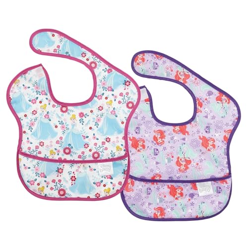 Image of Bumkins Disney Bibs for Girl or Boy, SuperBib Baby and Toddler for 6-24 Months, Essential Must Have for Eating, Feeding, Baby Led Weaning, Mess Saving Waterproof Soft Fabric, 2-pk Princess