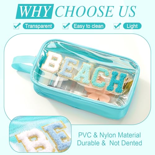 Kacctyen Clear Beach Pouch Bag Waterproof Swim Spf Makeup Sunscreen Bag Chenille Letter Cosmetics Nylon Beach Toiletry Travel Pouch for Women3