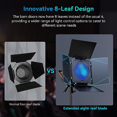 SMALLRIG 8-Leaf Lighting Barn Doors mit Bowens Mount, dämpfendem Wellendesign, Farbgel-Clip und Wabengitter, für SmallRig RC 120/RC 220/RC 350/RC 450 und andere Bowens Mount LED Licht – 4204