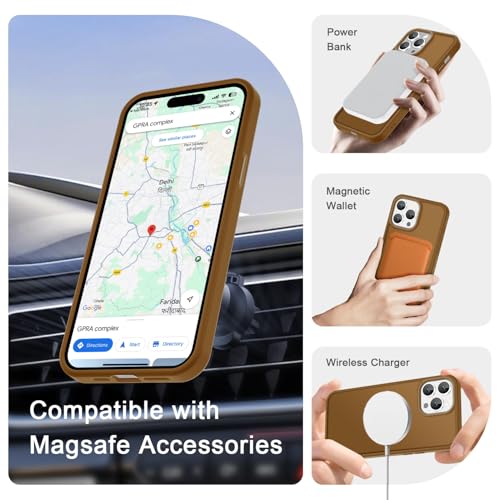 Image of YENAPOON for iPhone 14 Pro Max Case, Matte Magnetic Phone Cover [with 1 Screen Protector] [Support for MagSafe] [Shockproof Military Grade Protection] Translucent Frosted Back, Brown