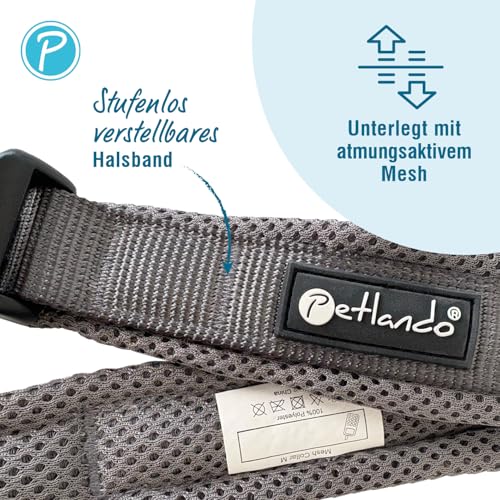 Petlando Mesh Hundehalsband – leicht, atmungsaktiv, weich mit Mesh gepolstert, stufenlos verstellbar, robust & strapazierfähig mit O-Ring – Halsband Hund M 45-50cm, Anthrazit