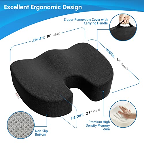 Bomdaia Seat Cushion For Office Chair, Desk Chair Car Seat Cushion For Tailbone Pain, Memory Foam Coccyx Seat Cushion For Sciatica, Back Pain Relief (Black) #TOP1