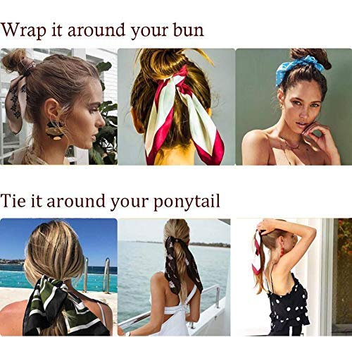 Cutewing Hair Scrunchies Scarf Chiffon Hair Scarf Ties Ponytail With Scarf Tie Dye Hair Scarves Strong Elastic Hair Scrunchy Hair Bows Hair Bands Hair Accessories For Women Girls With 6Pcs #TOP6