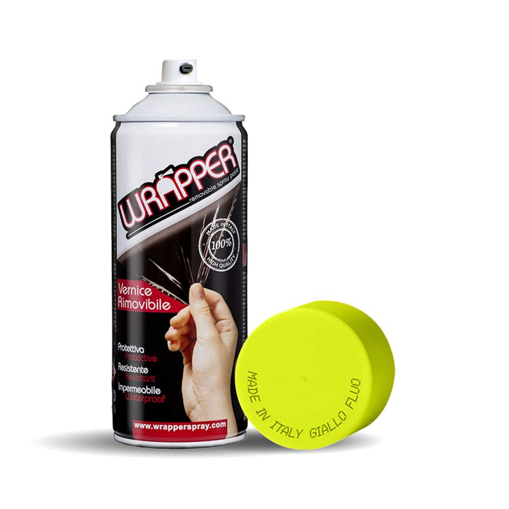 4R Quattroerre.it 16427 Wrapper Spray Giallo Fluo Opaco | Vernice Removibile per Carrozzeria | Pellicola Spray Protettiva UV e Anti-Graffio | Wrapping Liquido Made in Italy