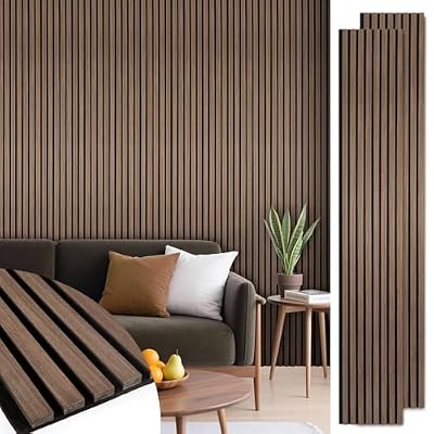 LARWORKS Acoustic Wood Slat Panels 2 Pack 106" x 12.6", Soundproof Wooden Wall Panels, 3D Fluted Panel for Interior Wall Decor, Living Room, Bedroom - Walnut (Cover Approx. 19 sq.ft)