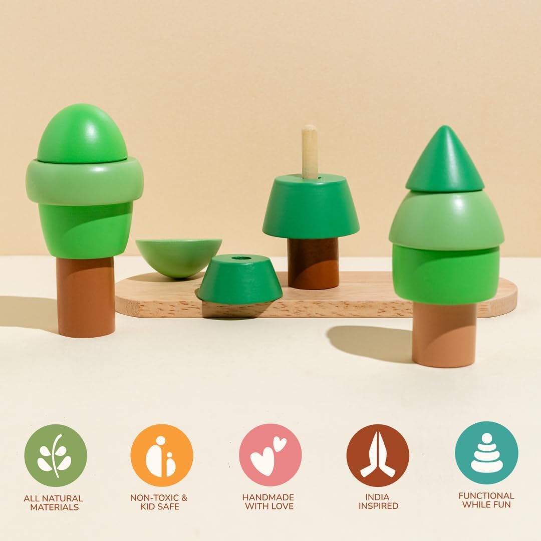 GUBBACHHI Aranya with Green Pajama Gift Set | Wooden Stacker Toy and Muslin Pajama Combo | Wooden Toy Set for Gifting Children | Handmade in India | Natural Wood Toy | Birthday Gift (3-4 Years) 3