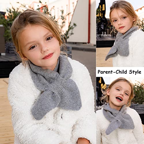 YUONNY 100% Cashmere Knitted Small Scarf for Women Girls, Solid Colour Warm Neck Collar Scarf, Winter Collar Cross Neck Knit Scarves, Stylish Soft Warmer Neck Wrap, Parent-Child Section Grey3