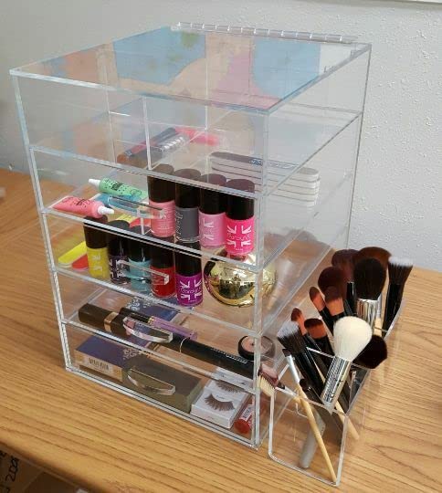 Estuche de maquillaje organizador de cosméticos 4 cajones de almacenamiento acrílico transparente A4L