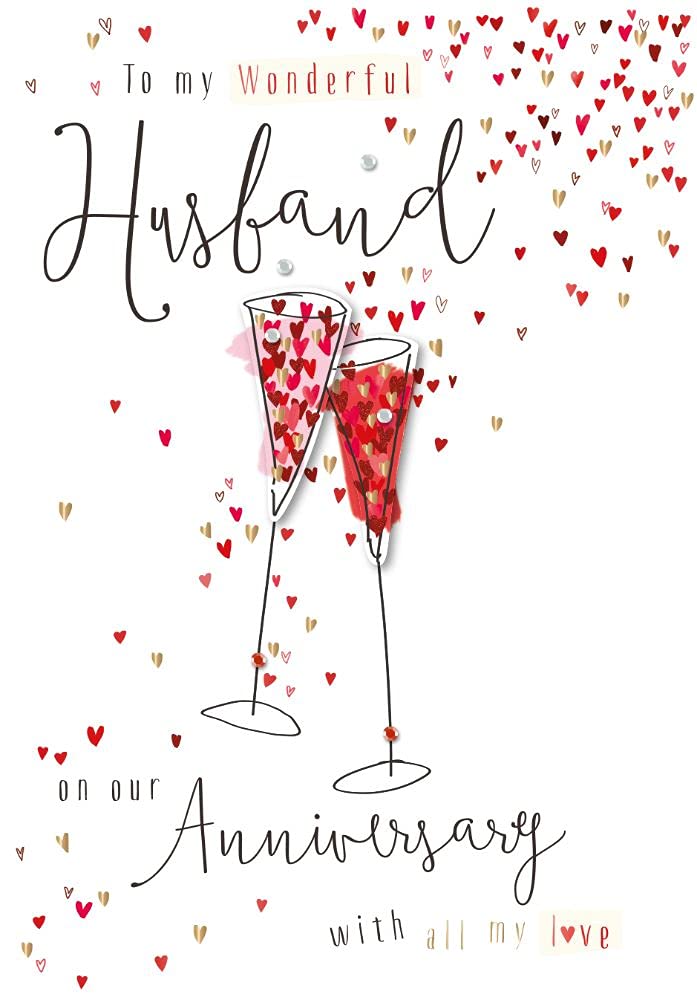 Anniversary Card Husband Sharing Champagne, Multicolor, 160 x 230 mm