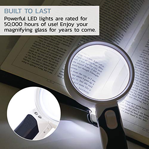 LED Illuminated Magnifying Glass Set. Best Magnifier With Lights for Seniors, Macular Degeneration, Maps, Jewelry, Coins, Watch & Computer Repair, Hobbies, Stamps (3-Lens (2.5X + 5X + 16X))