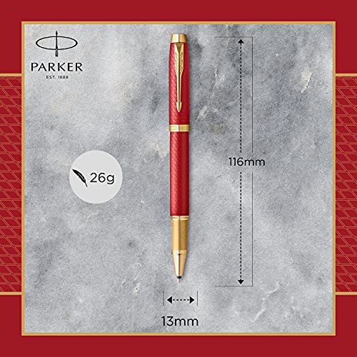 Parker Im Rollerball Pen | Premium Red Lacquer With Gold Trim | Fine Point With Black Ink Refill | Gift Box #TOP2