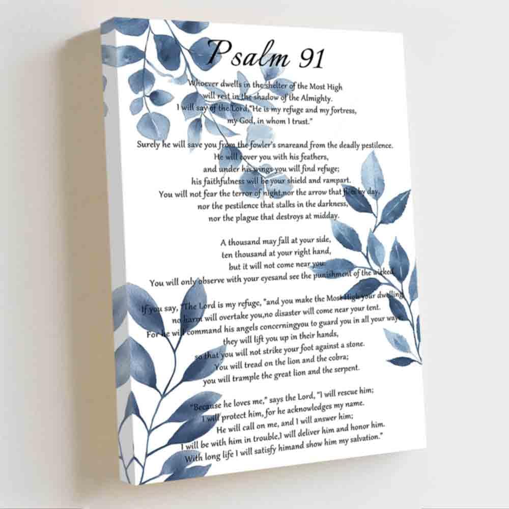 ZQQART Inspirational Psalm 91 Wall Art Christian Scripture Canvas Painting Bible Verse Scripture Prints Religious Gifts for Home Decor (white,12W x 18L)