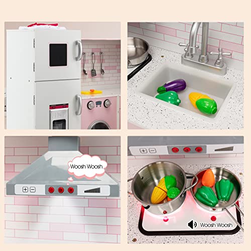 DREAMADE Kinderküche Holz, Spielküche mit Licht und Sound, Holzküche Kinderspielküche mit Waschbecken Herd Backoffen… – Bild 6