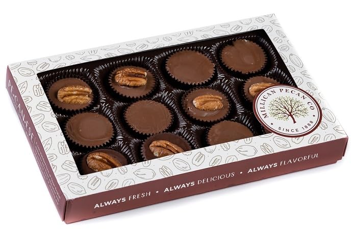 Milk Chocolate Pecan Butter Cup Candy | 12 Pcs | 8 oz Gift Box | Millican Pecan since 1888 | San Saba, Texas