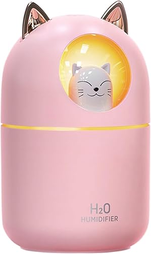 Humidificador pequeño lindo portátil Cool Mist 300ML 7 colores luz nocturna USB humidificador de aire para dormitorio, oficina, escritorio, coche,