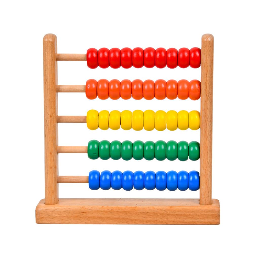 Toyvian Wooden Abacus for Kids - 5-Row Math Counting Rack Calculating Tool for Learning Addition and Subtraction, Abacus Counting Tool with Colorful Wood Bead Educational Toy for Ages 3-10