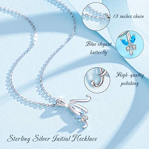 Eudora Initial Necklace M Letter For Women Girl Sterling Silver Personalized Letter Pendant With Blue Cubic Zirconia Butterfly 18 Inches Chain #TOP2