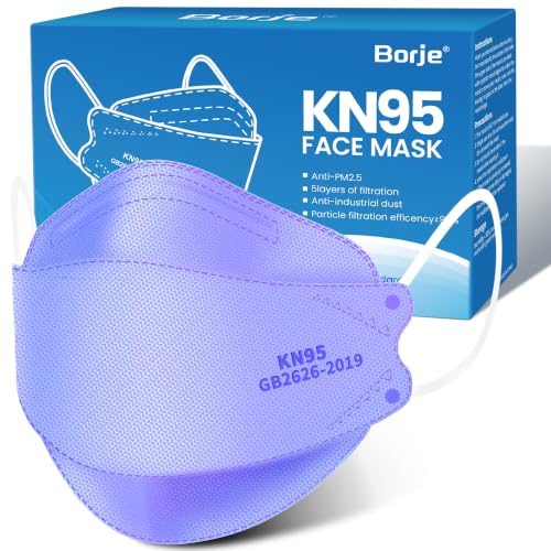 Image of Borje KN95 Face Masks for Adults 50 Pack, 5-Ply Purple Disposable Face Mask Against PM 2.5 Smoke & Dust, Filtration Efficiency 95%