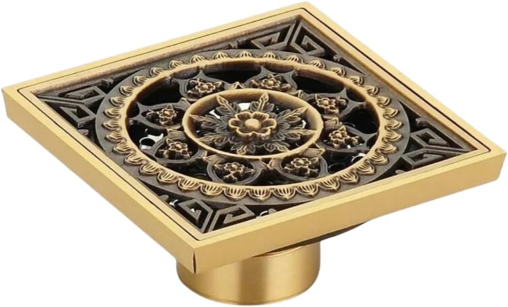 Paqwtyb Flowers Floor Drain, Antique Brass Deodorizing Floor Drain For Bathroom Shower Room Sewer Dual Use