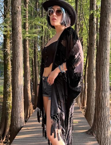 Image of MJ SERECA Women's Casual Long Velvet Kimono