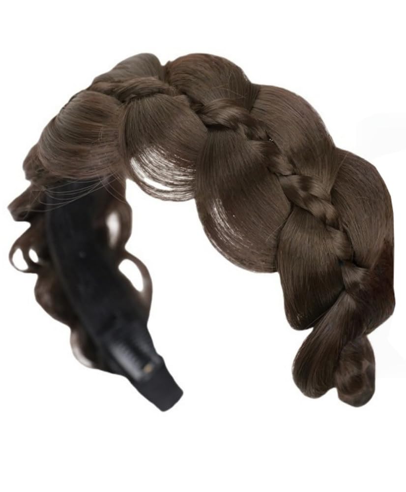 Braid Wig Thick Hairpiece Headband with Braided Wig Looking Natural Hairpiece for Women (Deep Brown-Wide)