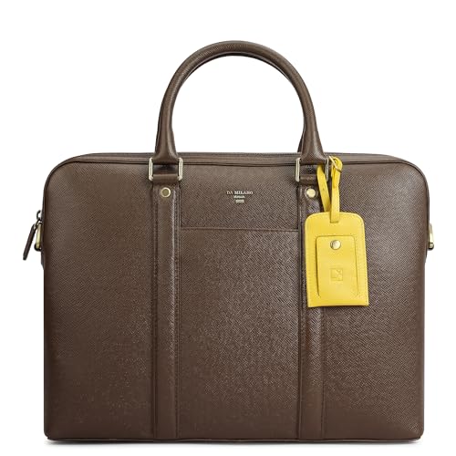 Image of Da Milano Leather Brown Laptop Bag for Men & Women | Laptop Messenger Bag | Fits Up To 15 inch Laptop | Ideal for Office Purpose (10007B-M)