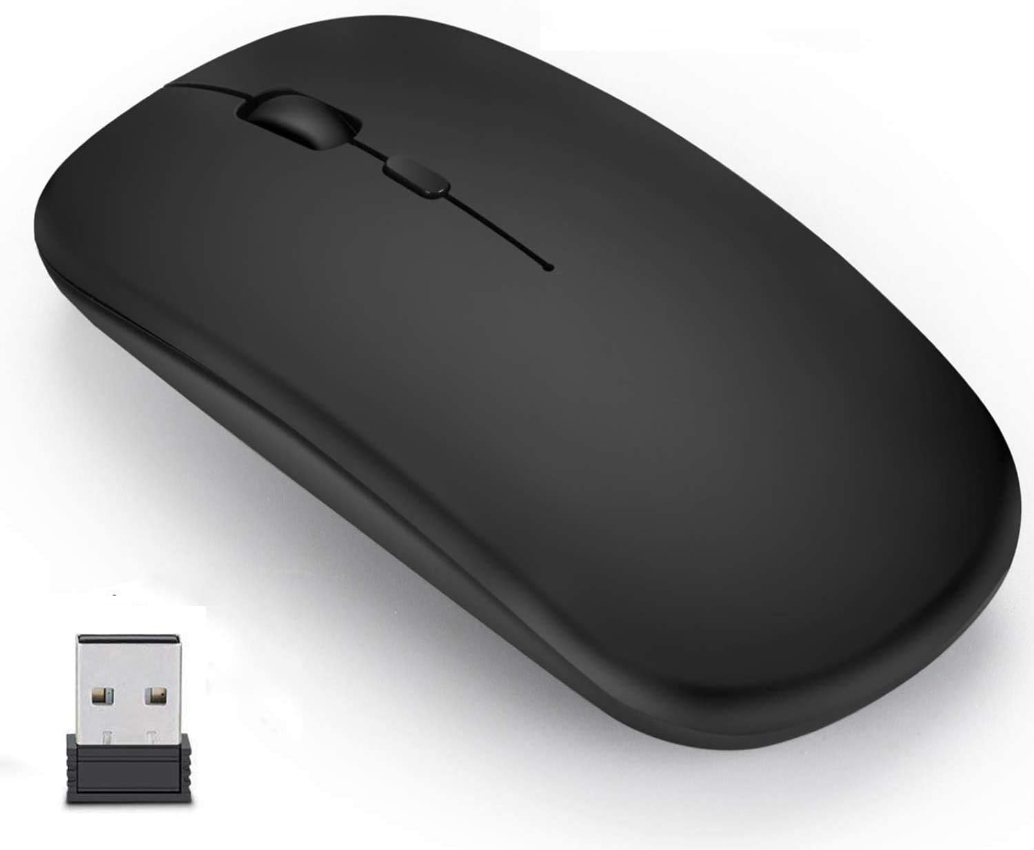 iAmotus Wireless Mouse Slim, Silent Click Rechargeable Mouse 2.4G Optical Nano USB Receiver Mini Portable Wireless Mouse Suitable for Office Compatible with Laptop/PC/Computer/Mac (Black)