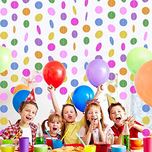 DTShow 5 Pack 4M Colorful Round garland Banner, Multicolor Banner, Bunting Banners for Birthday, Wedding, Outdoor, Indoor Activity, Party Decoration (Round Hanging Banner-Rainbow Colorful)
