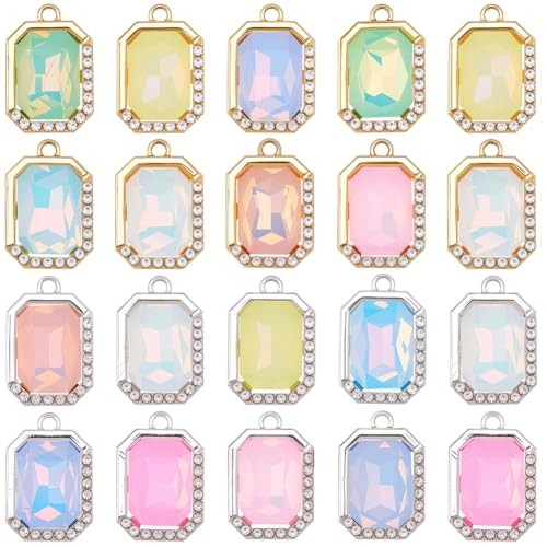 Breloques en verre strass rectangulaires SUNNYCLUE pour création bijoux, lot de 48 pièces