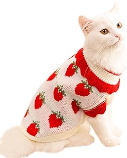ANIAC Strawberry Turtleneck Cat Sweater Warm Knitted Small Dog Clothes for Girls Boys Autumn