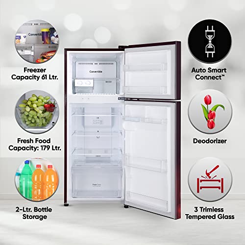 Image of LG 240 L 2 Star Frost-Free Smart Inverter Double Door Refrigerator (2023 Model, GL-S292RSCY, Scarlet Charm, Convertible)