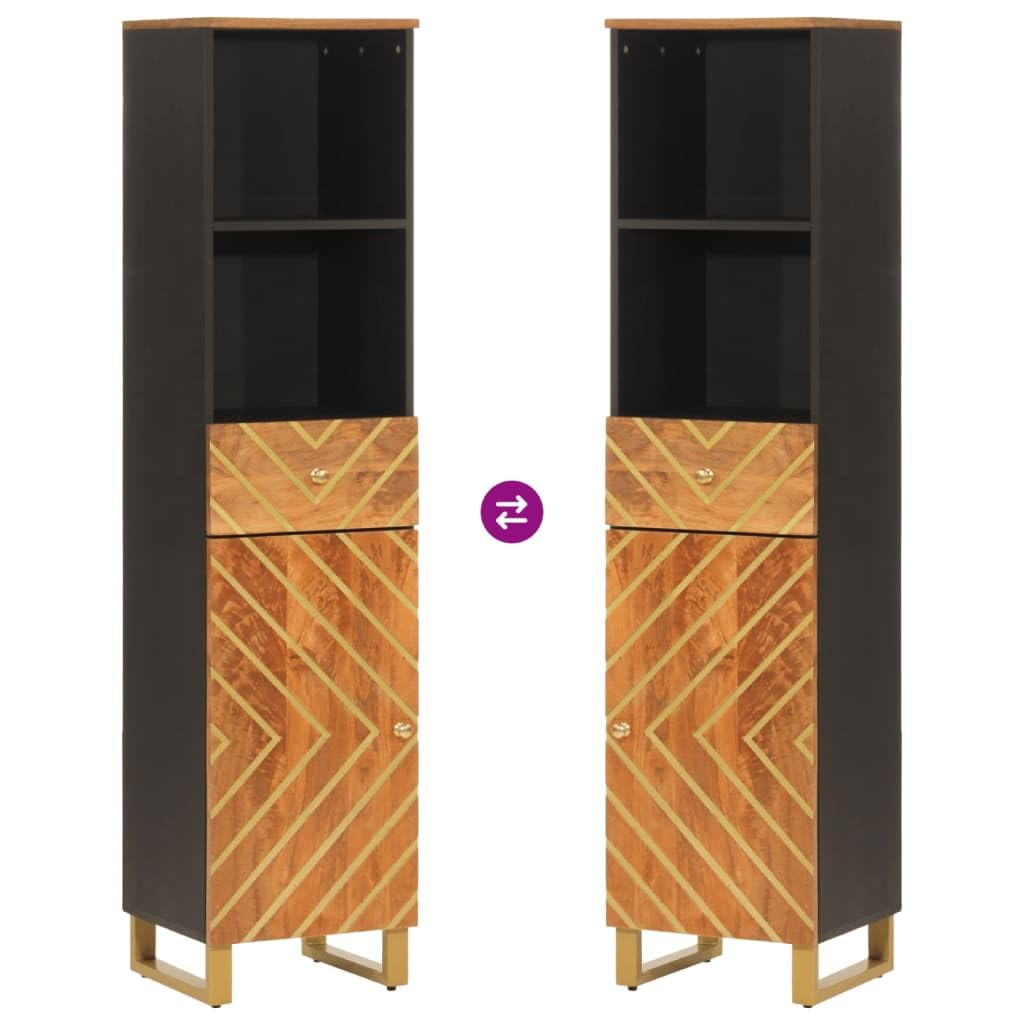 Badschrank aus Massivholz Mango in Braun und Schwarz mit Aufbewahrung für das Badezimmer 160 cm hoch