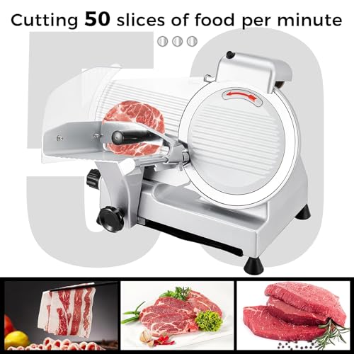 Premium Meat Slicer - Ideal for Deli Cuts and More - 10-inch Blade, 240W Motor, Chromium-plated Steel, Semi-Auto Design, for Commercial and Home Use.