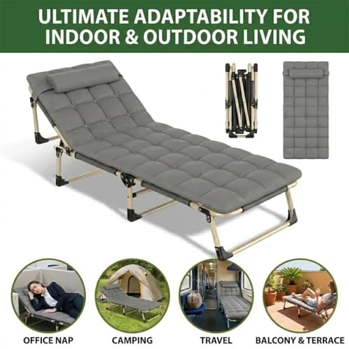 Image of Folding Bed Single for Sleeping 5 in 1 for Adults with Removable Cushion Outdoor Recliner Camping Bed Cot Beach for Adult Foldable Bed for Travelling Upto 150KG (193cmx67cm X33cm)