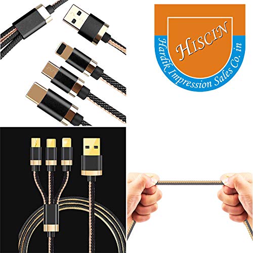 Image of MKU3I1 3 Amp 3 in 1 Nylon Braided Multi Charging Cable Multiple USB Phone Charger Cord Type C /Micro USB & iOS Connector (Black with Golden)