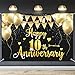 HAMIGAR 6x4ft Happy 10th Anniversary Banner Backdrop - 10 Wedding Anniversary Decorations Party Supplies - Black Gold