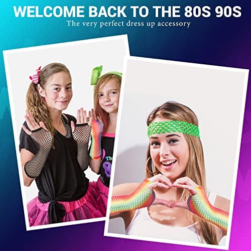 2 Pairs Long Fishnet Gloves Rainbow and Black Long Gloves Women Fingerless Fishnet Gloves Party Fancy Dress Tutu Accessories for 80s Costume Evening Party Supplies Fancy Dress Cosplay Accessories