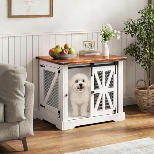 Hundekäfig, 73 cm Hundebox, Dreitüriger Hundekäfig für zu Hause, Schiebetür, Modernes Holz-Hundehäuschen, Kleine Hunde und Welpen, Verstärktes Design, 73x51x60 cm, Weiß