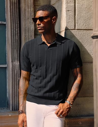 PJ PAUL JONES Mens Polo Shirts Regular Fit Textured V-Neck Knit Golf Polos2