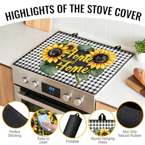Image of Stove Top Cover for Electric Stove,Glass Stove Top Cover, Heat Resistant Glass Cooktop Cover, Stovetop Protector, Kitchen Decor, Dish Drying Mats Cover for Ceramic Washer Top 28.5x20.5 inch