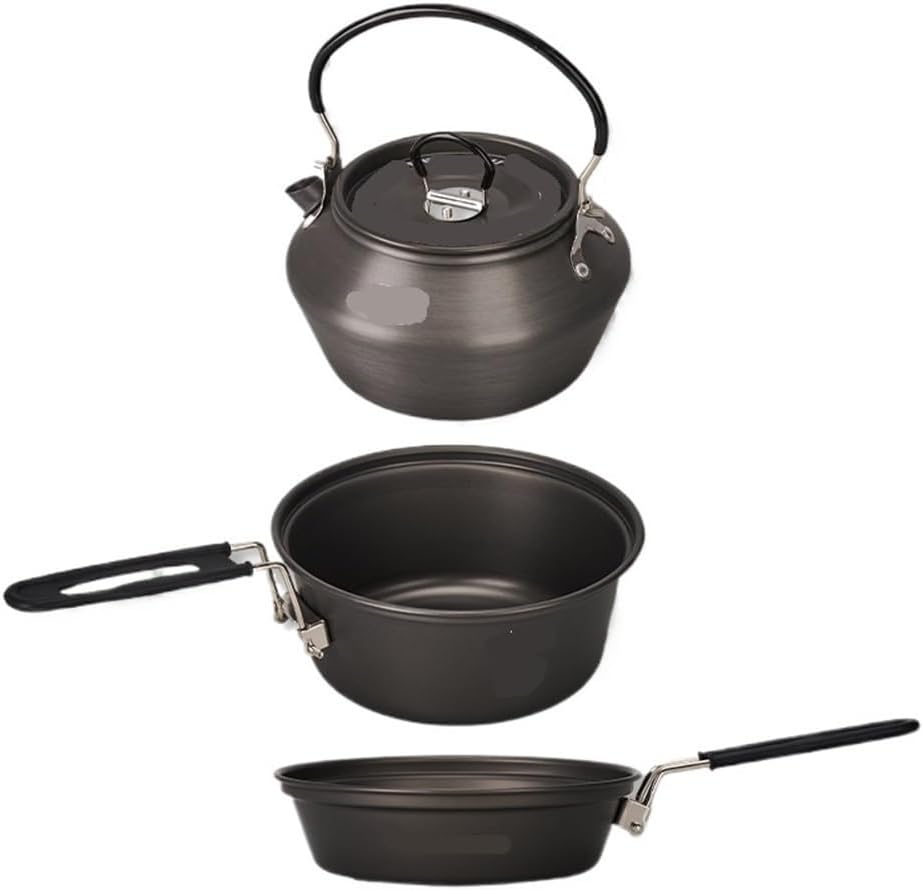 3-Piece Camping Cookware Set - Soup Pot Frying Pan Kettle,Compatible for 2-4 People