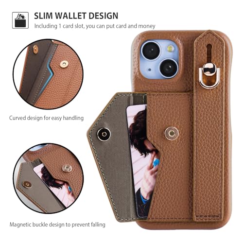 Étui portefeuille iPhone 16 antichoc marron pour protéger l'écran
