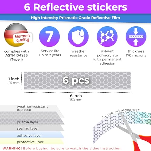 Image of LOOM Reflective Stickers for Helmet | 6pcs Prism Gray | Similar to 3M Reflective Tape | Bike Reflectors for Night Riding, Mailbox reflectors | Waterproof hi vis Decals for Car, Trailer