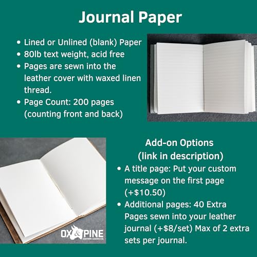Ox & Pine Personalized Wrapped Leather Journal - Made From Full Grain Leather - Notebook or Sketchbook (5x7, Unlined Paper, Rustic Brown) - Thumbnail 6