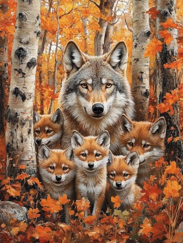 Diamond Painting Loup 100x130cm : Kit Broderie Diamant Complet Forêt pour Adulte T-5648