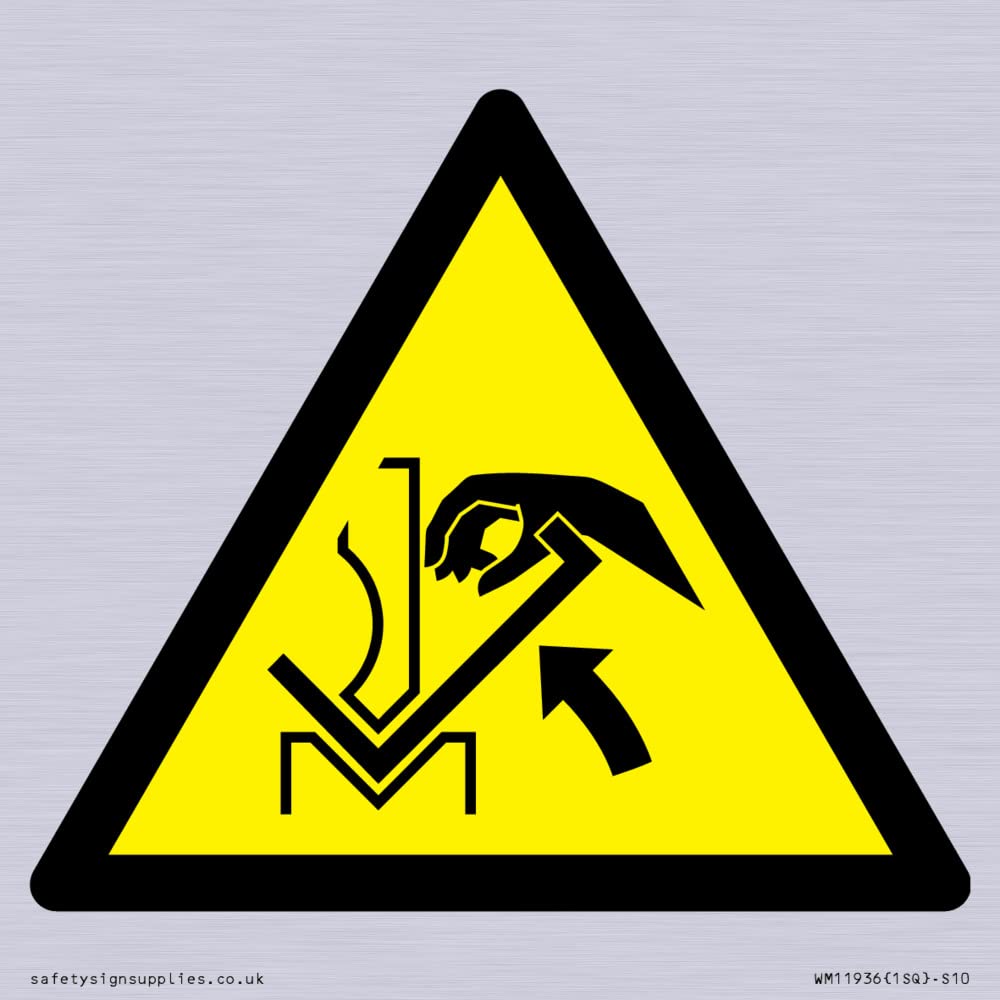 W031 Warning: Hand crushing between press brake and material Sign - 100x100mm - S10