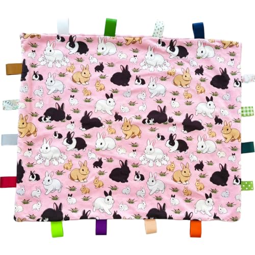 Image of Large Tag Blanket for Babies, Bunny Toddler Blanket with Tags