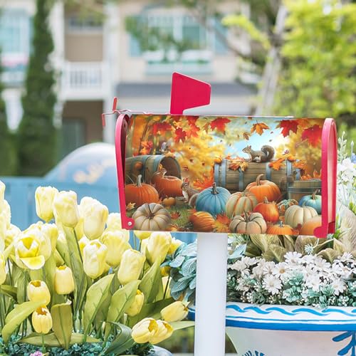 Image of Fall Mailbox Covers Magnetic Standard Size 18 X 21 Inch Thanksgiving Pumpkin Mailbox Cover Autumn Sunflower Mailbox Wraps Post Letter Box Cover Decoration Outdoor Garden Home Yard Outside