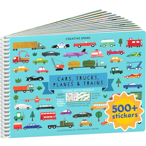 Cars Trucks Planes & Trains 500+ Kids Sticker Book by Cupkin Fun Toddler Travel Activity Coloring and Sticker Book Road Trip Essentials 12 Coloring Pages + Scenes for Ages 28 Years